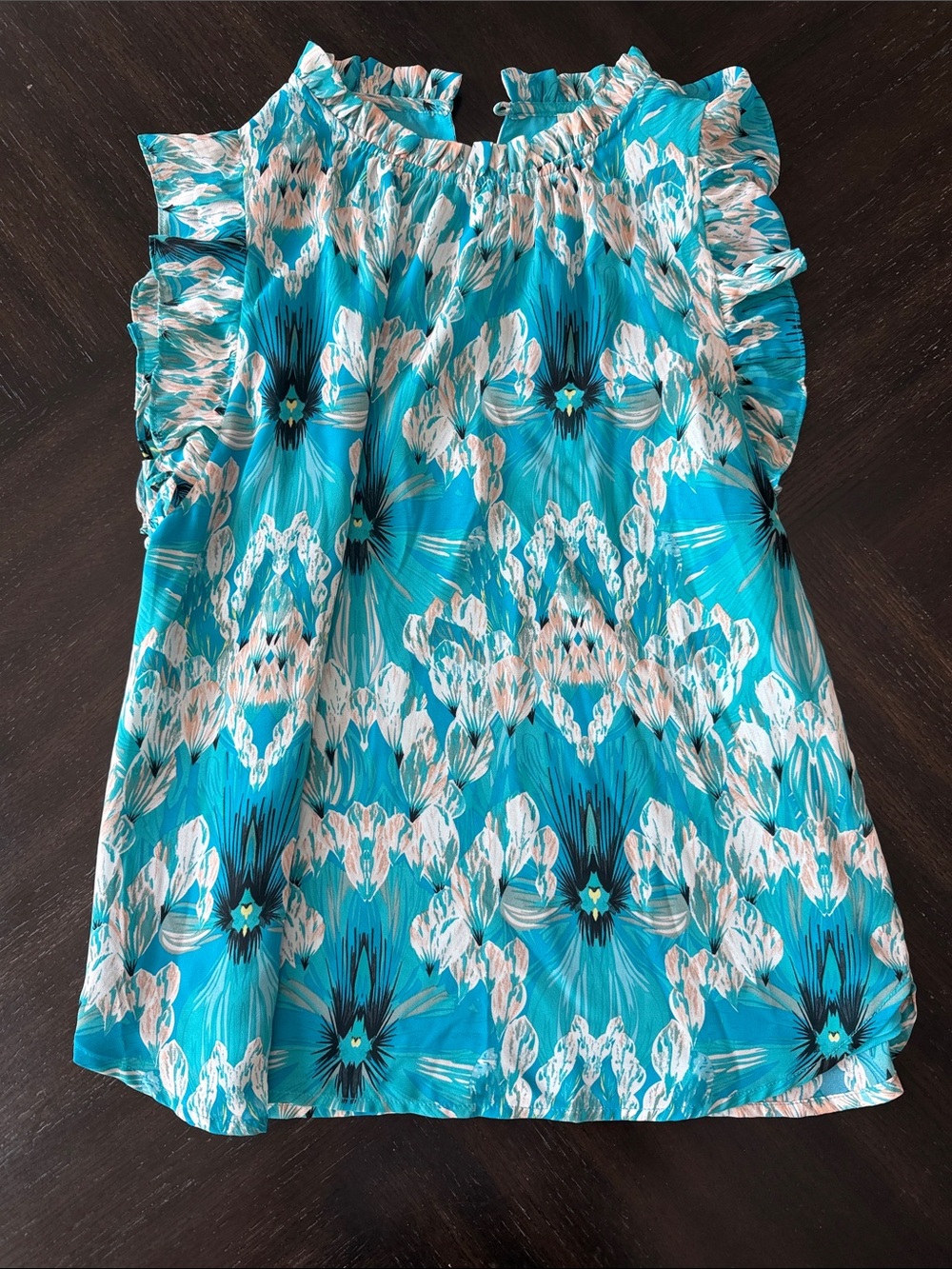 Jade Turquoise Floral Ruffle Sleeve blouse